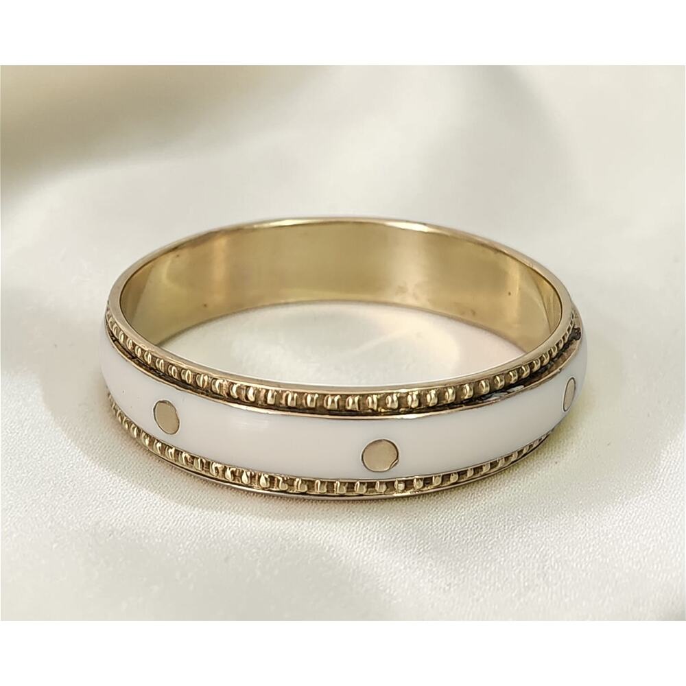 Vintage White Enamel Gold Tone Stud Bangle Bracelet Minimalist Stacking